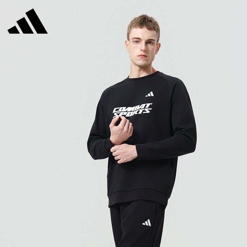 Adidas/阿迪达斯男士卫衣运动风春秋圆领印花长袖2026新款黑色