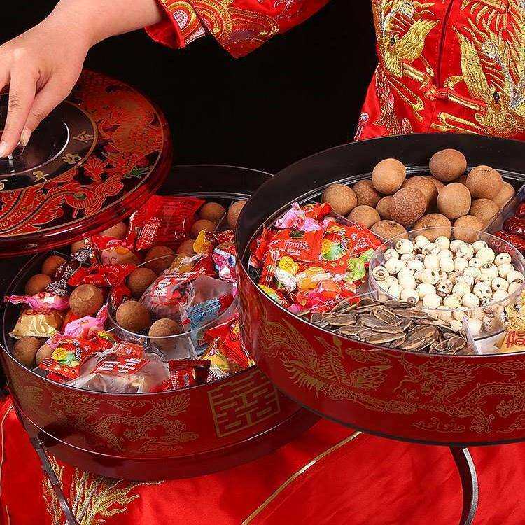 结婚手提食盒饺子盒婚庆双层果盆随身饭盒子分格糕点陪嫁回礼提篮