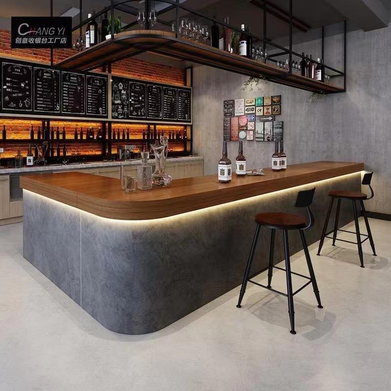 工业风水泥灰酒吧前台接待台咖啡馆餐饮店收银台复古烤漆工艺吧台