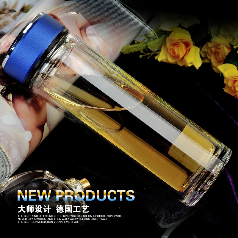 双层玻璃杯耐热杯子女学生韩版透明水杯创意潮流便携随手茶杯