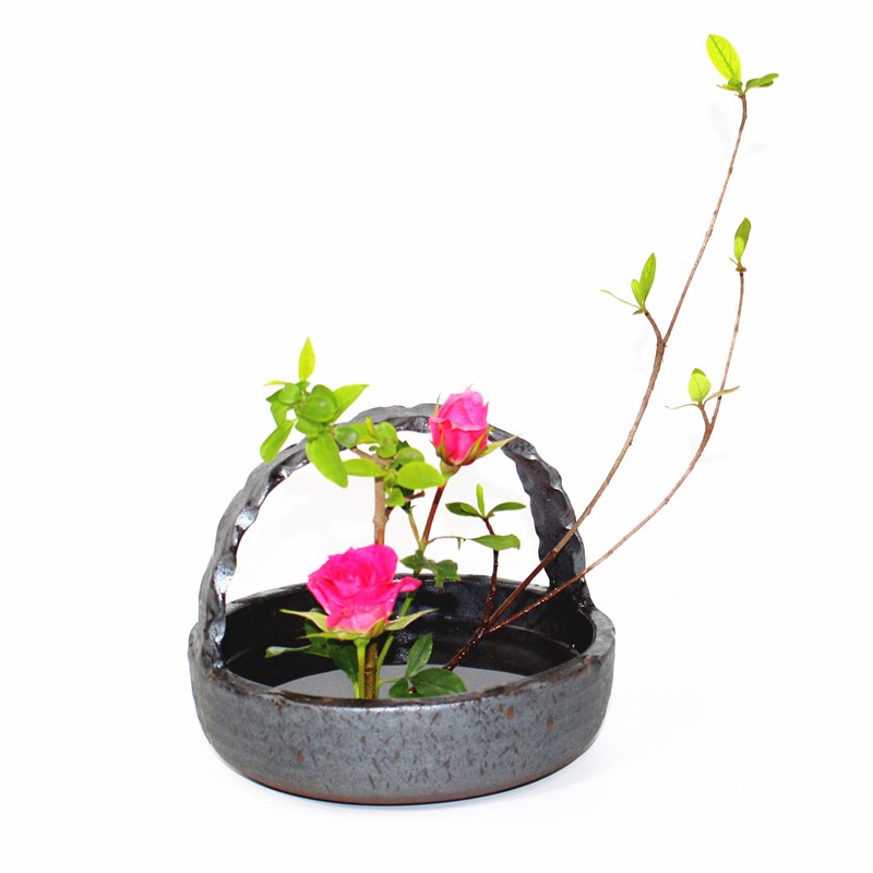 陶瓷花篮 复古粗陶花器 花盆 艺术插花篮子 茶室花艺装饰摆件