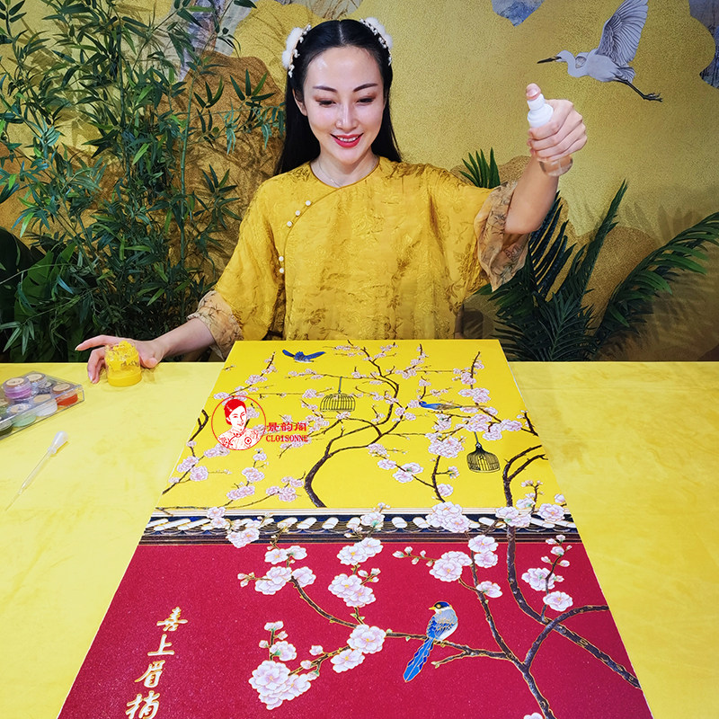 喜上眉梢 掐丝珐琅画diy材料包非遗手工好寓意玄关装饰画金丝釉料