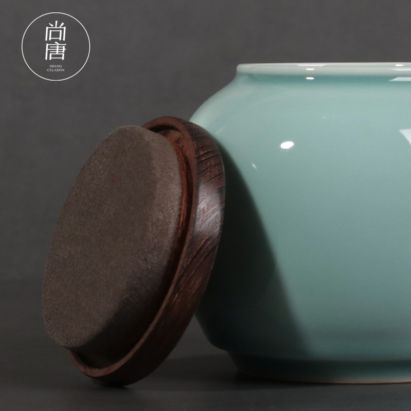 青瓷茶叶罐龙泉市陶瓷木盖密封罐中号大号存储家用存茶罐防潮茶仓