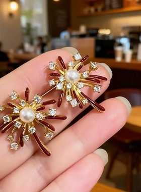 【下单立减50】璀璨烟花红色锆石烟花耳钉女2025新款秋冬高级感HX