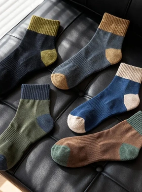 【下单立减50】长袜子男秋冬天加绒加厚棉袜文艺复古港风中筒袜BW