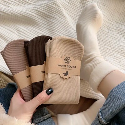 【下单立减50】雪地袜秋冬款保暖加绒加厚袜冬季保暖条纹中筒袜BW