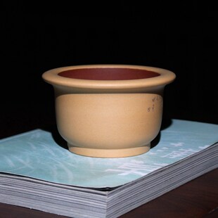 名家收藏精品紫砂花盆粉栽圆金形口钟张建刻绘小盆景盆浆菖蒲盆