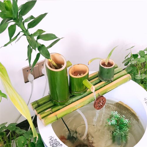 C新款竹流水流循环竹筒水水器流水摆子水缸过滤器竹件流水景观