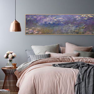 上品印画 莫和睡莲奈云彩 欧式样板房卧室风景画床头挂画装饰画框