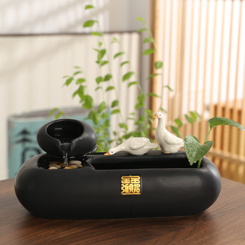 循瓷微景观 自动陶财流水器桌面家居装饰招环鱼缸喂猫宠物饮摆件