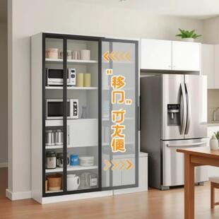厨房柜子储物柜落地分层置物柜带门橱碗柜多功能收纳微波炉置物架