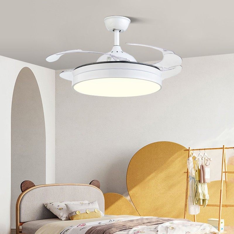 北欧吊扇灯餐厅隐形扇简约遥控客厅电风扇吊灯卧室变频黑色风扇灯