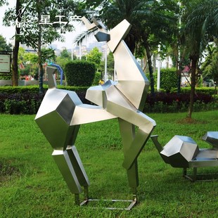 林园景观小品不锈钢金属鹿雕塑售楼处城市公园美陈切面鹿景观雕塑