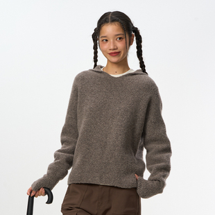 宽松复古卫衣外套 女套头秋冬季 SENDAWAY 24AW连帽羊毛毛衣针织衫