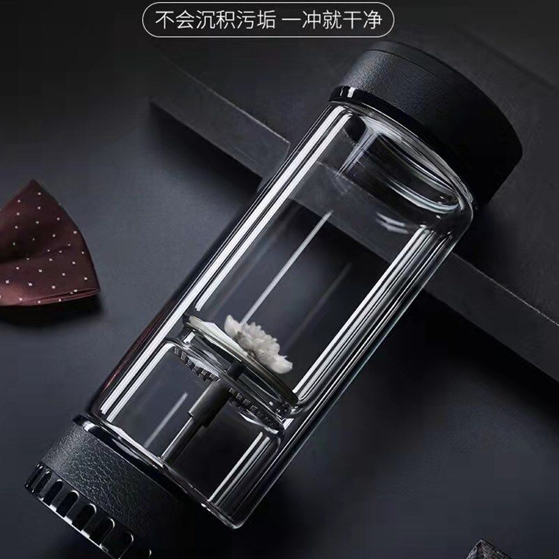 茶水分离泡茶杯配件双层玻璃杯身杯体银饰银莲花滤网臻钛晶