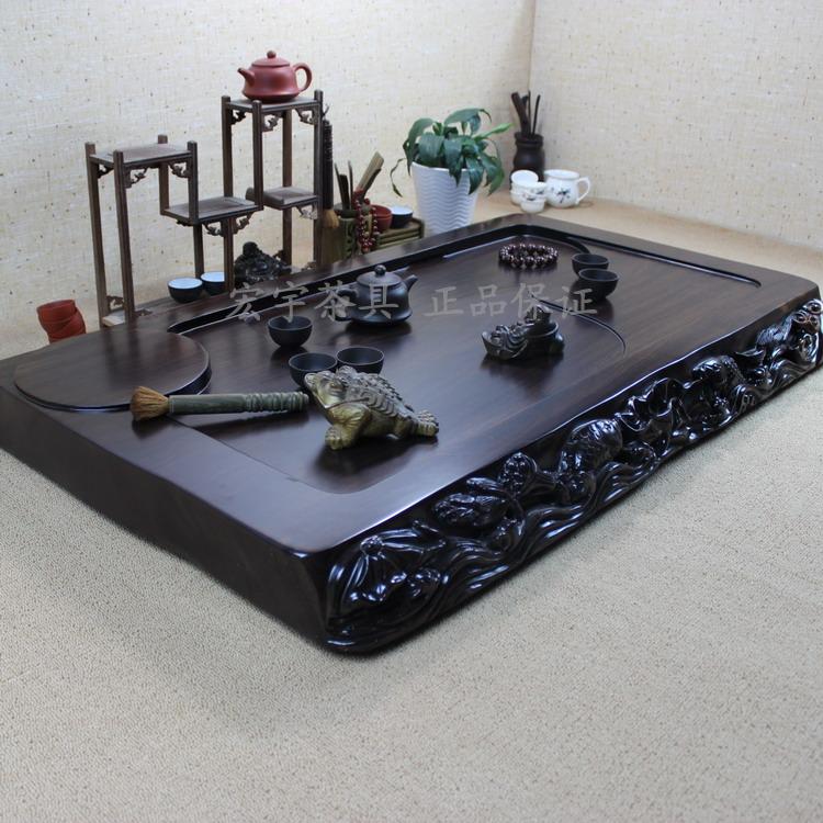 黑檀木茶盘功夫茶具办公室茶台长方形整块实木原木家用加厚茶海