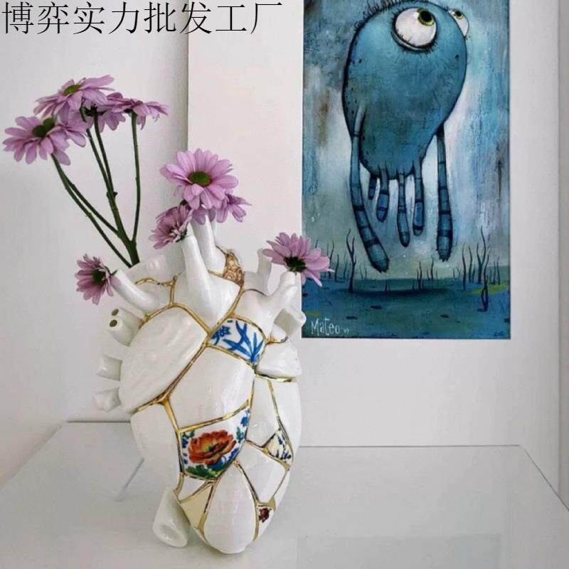 意大利心动花瓶陶瓷心脏花瓶挂墙摆件桌面摆件情人节