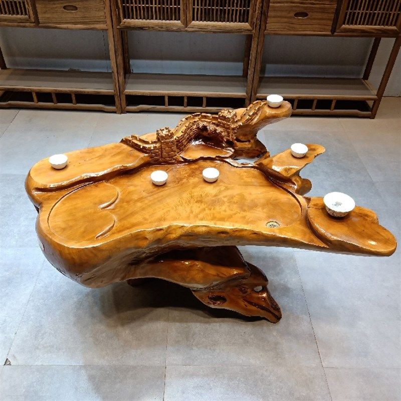 根雕茶台树根整体功夫茶几桌阳台小型自然原木树头实木鸡翅金丝楠