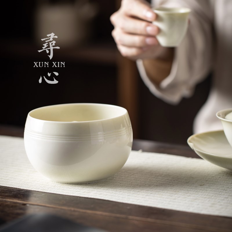 仿古手工青灰釉建水陶瓷小茶洗茶渣缸水盂中式家用小号废水缸