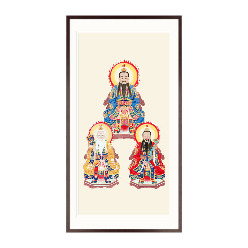 工笔神仙人物国画三清画像元始灵宝天尊太上老君中式画轴卷轴挂画
