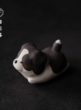 梅花落紫砂茶宠小狗摆件柯基水豚手工可养萌宠陶瓷生肖茶玩礼盒装
