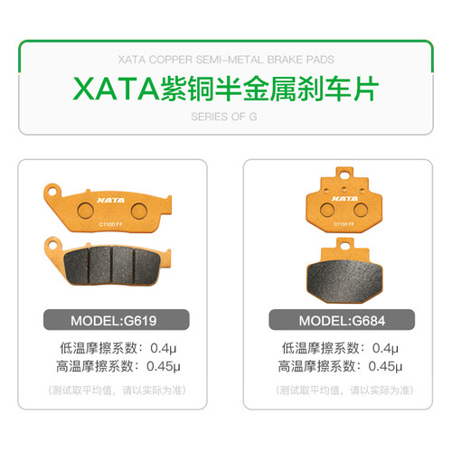 XATA半金属刹车片 适用金城踏板车草蜢JC200T-7 JC150T-7E 碟刹皮