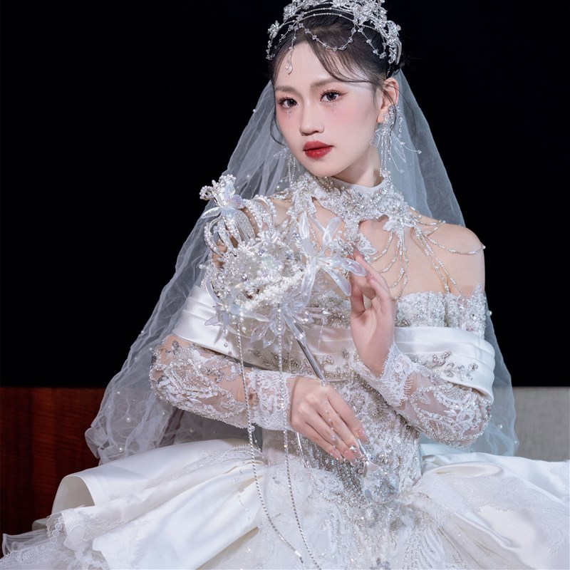 权杖手捧花婚礼新娘材料水晶公主diy高级重工婚纱成品礼盒新婚