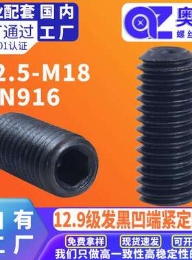 12.9级合金钢黑色DIN916凹端机米螺丝定位止付无头紧定机牙螺丝