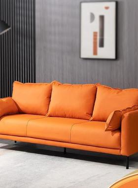 猫抓皮布艺沙发小户型客厅双人两三人座北欧简易出租房服装店橙色