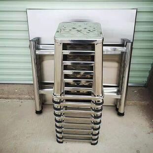 独特斜边设计全不锈钢方桌子工作台面桌折叠吃饭餐桌折叠脚