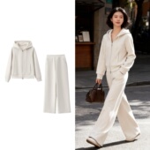 依凡芙羊毛蚕丝连帽休闲运动套装 女加绒小个子卫衣阔腿裤 2件套