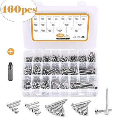 跨境货源450pcs460pcs510pcs304不锈钢十字圆头/沉头自攻螺丝套装