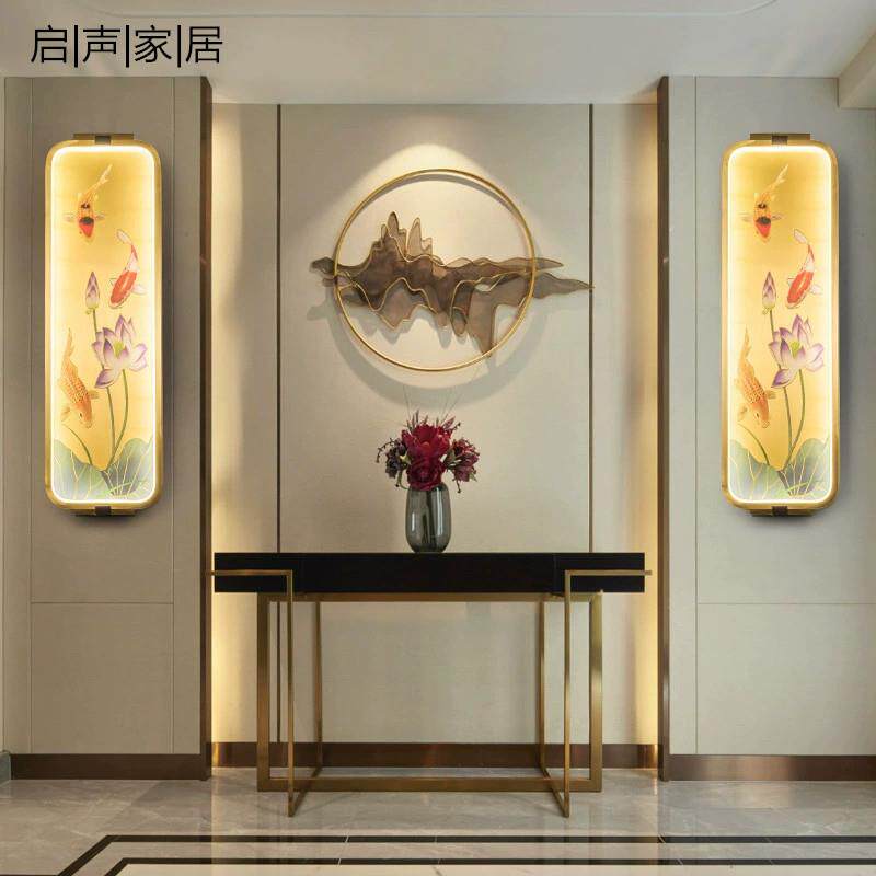 跨境全铜中式彩绘手工雕刻客厅背景壁灯网红中国风禅意卧室床头灯