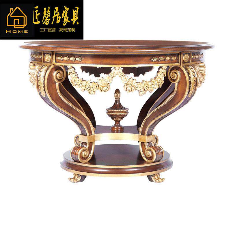 亚历山大家具新古典圆形桃花心木观景台米皮皮花茶桌家具