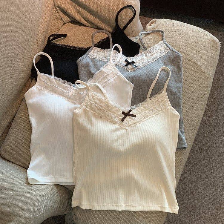 纯欲辣妹美背带胸垫吊带背心女春夏季外穿蕾丝花边打底衫内搭上衣