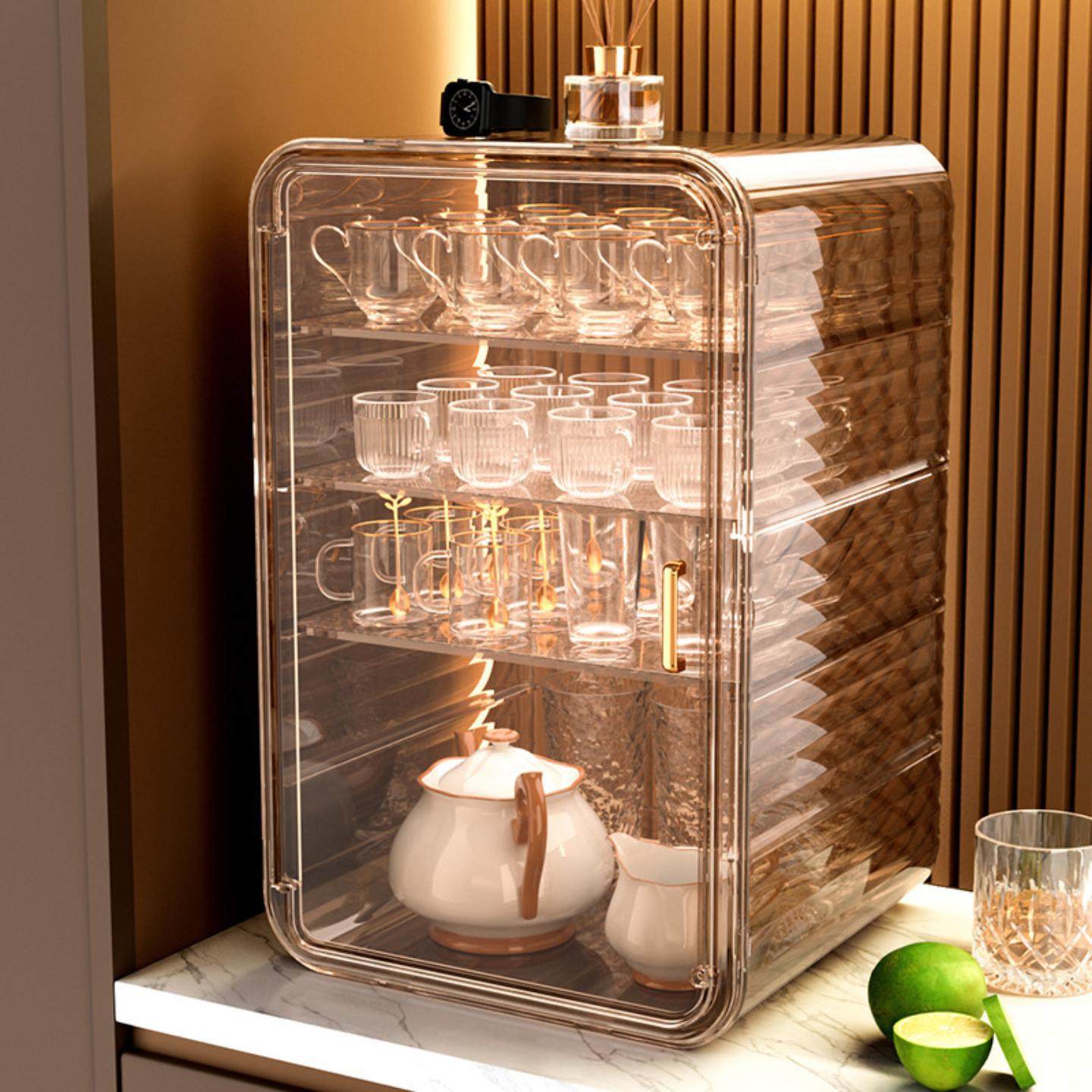 杯子收纳置物架玻璃杯茶具防尘沥水储物盒放水杯咖啡杯架茶杯架子