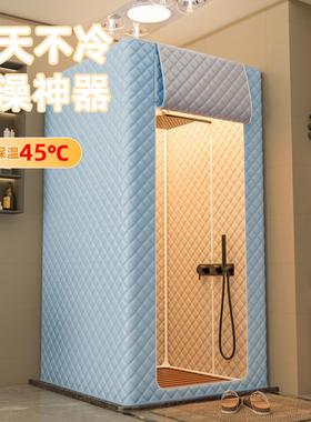 夹棉加厚浴罩防水保温双开门汗蒸帐篷冬季浴室保暖桑拿罩浴帘浴帐