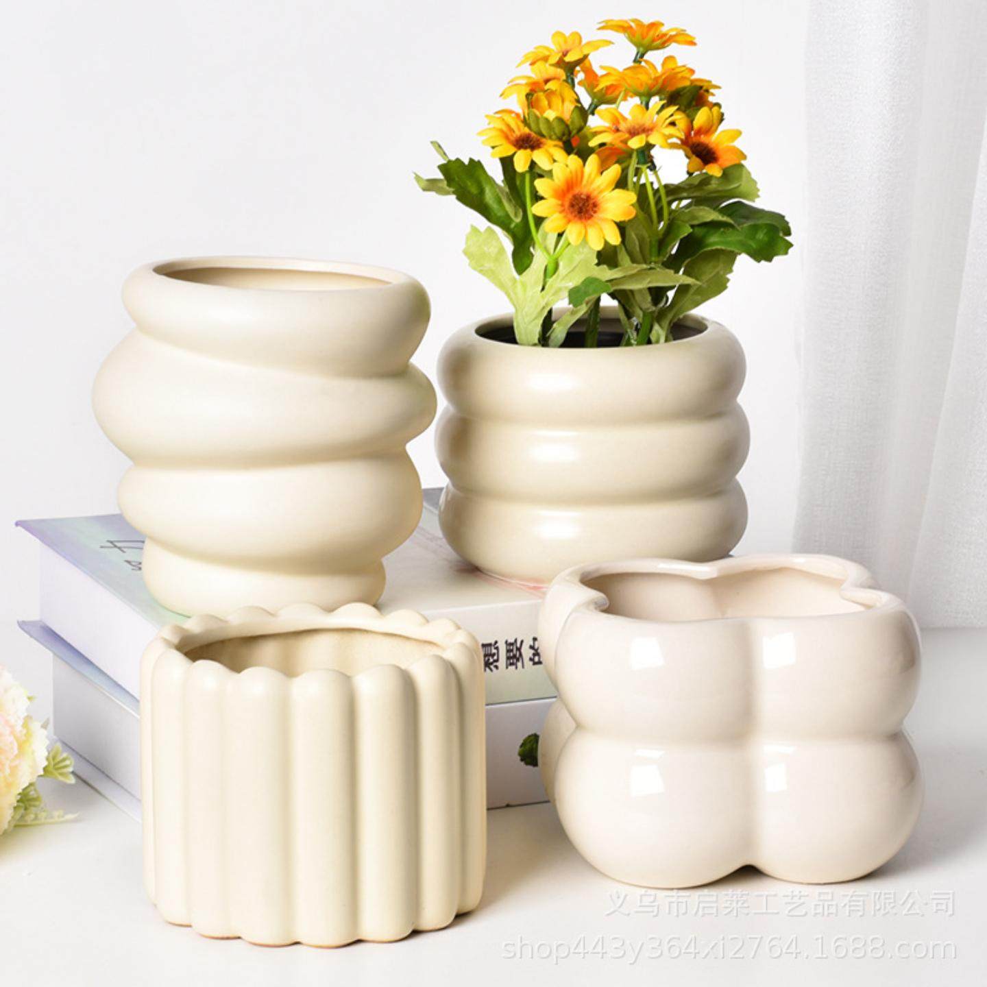 INS风陶瓷花盆高级感家居装饰