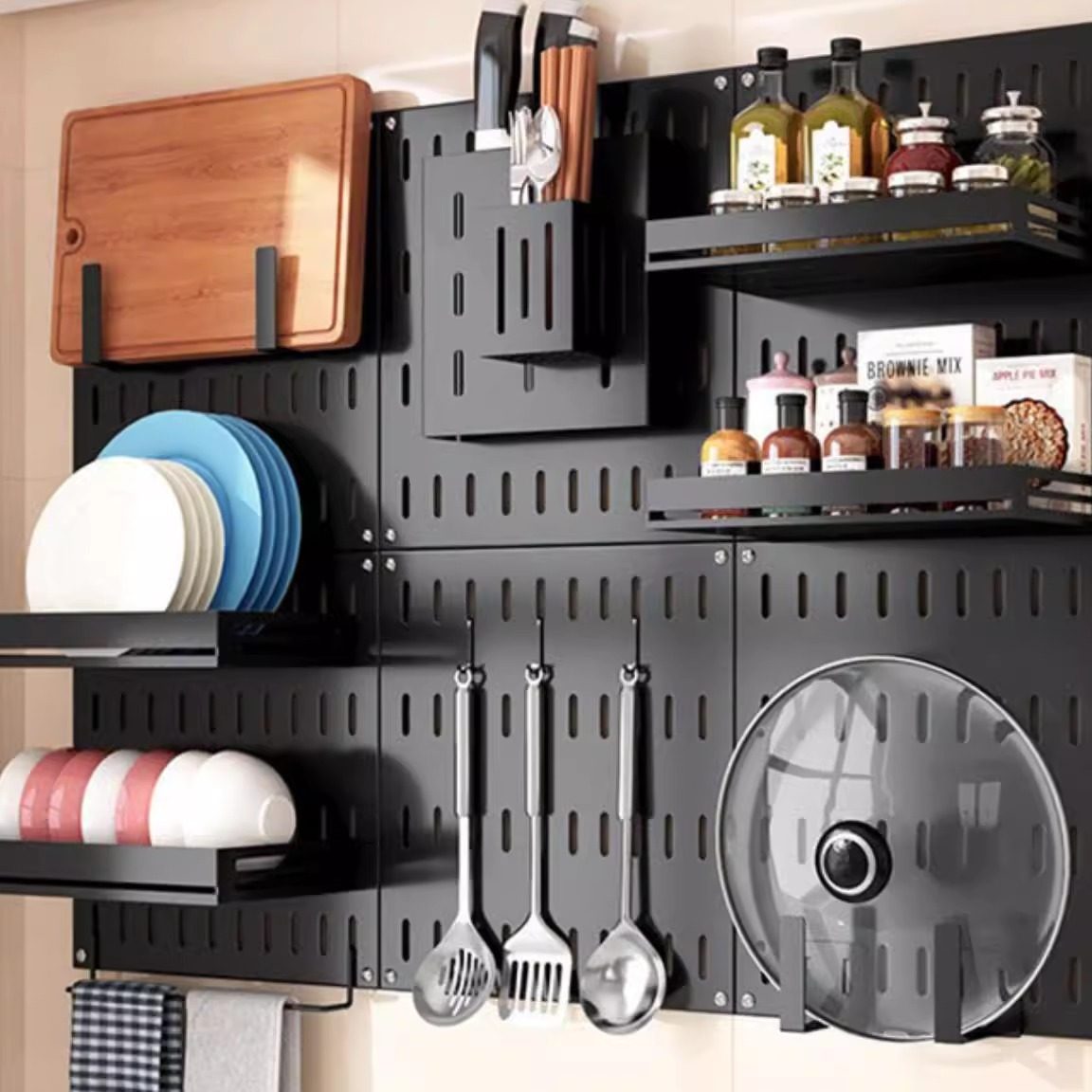 免打孔不锈钢置物架厨房洞洞板碗碟沥水架收纳架调料架多功能收纳,厨房/烹饪用具,调料置物架,淘宝优惠券,粉丝福利购,淘宝优惠卷