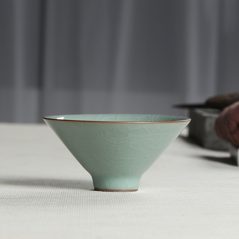 青瓷哥窑冰裂茶杯陶瓷功夫茶具配件斗笠茶盏主人杯品名小茶碗