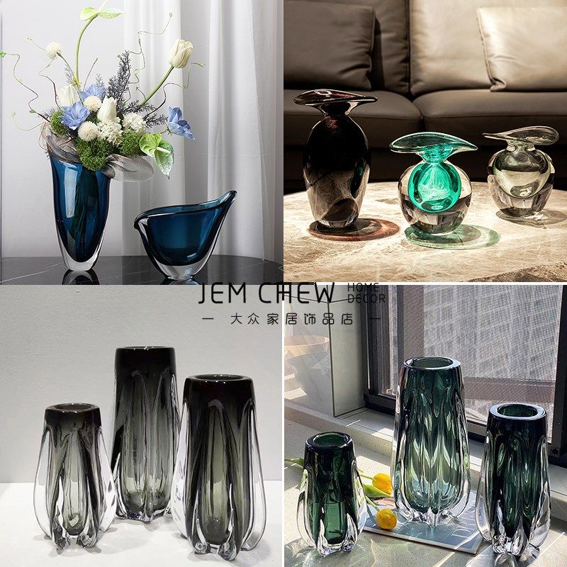 样板间客厅餐桌蓝色玻璃花瓶插花艺套装酒店别墅会所软装饰品花器,家居饰品,花瓶,淘宝优惠券,粉丝福利购,淘宝优惠卷