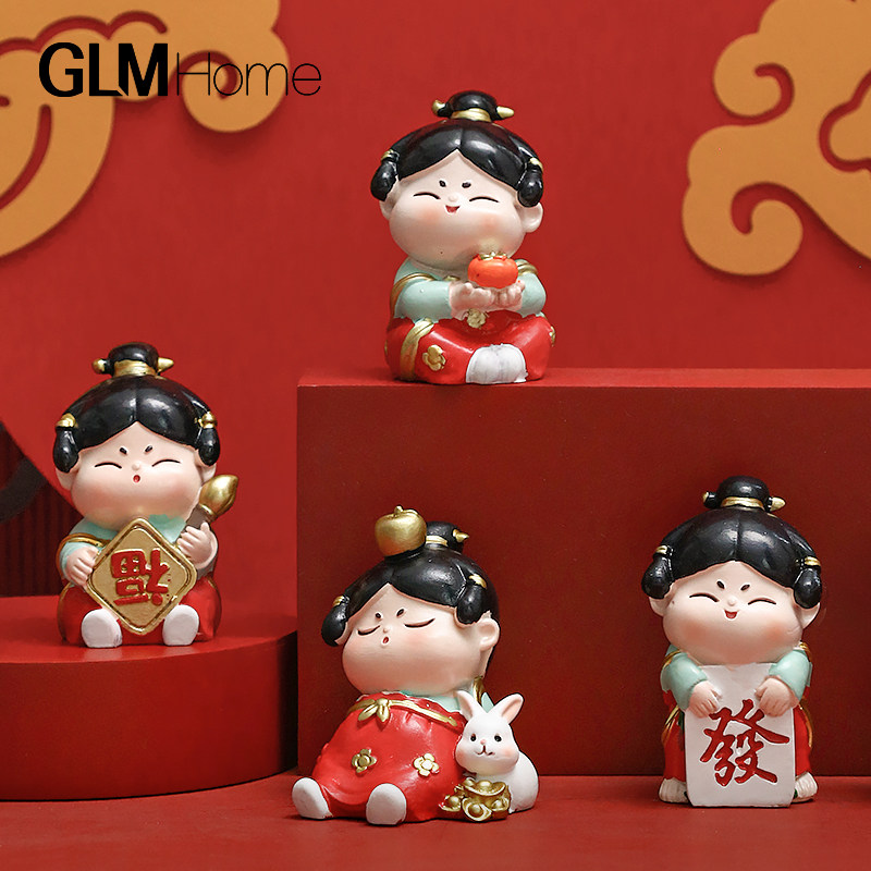 治愈系古风唐仕女小摆件创意家居客厅办公室工位桌面可爱装饰摆设