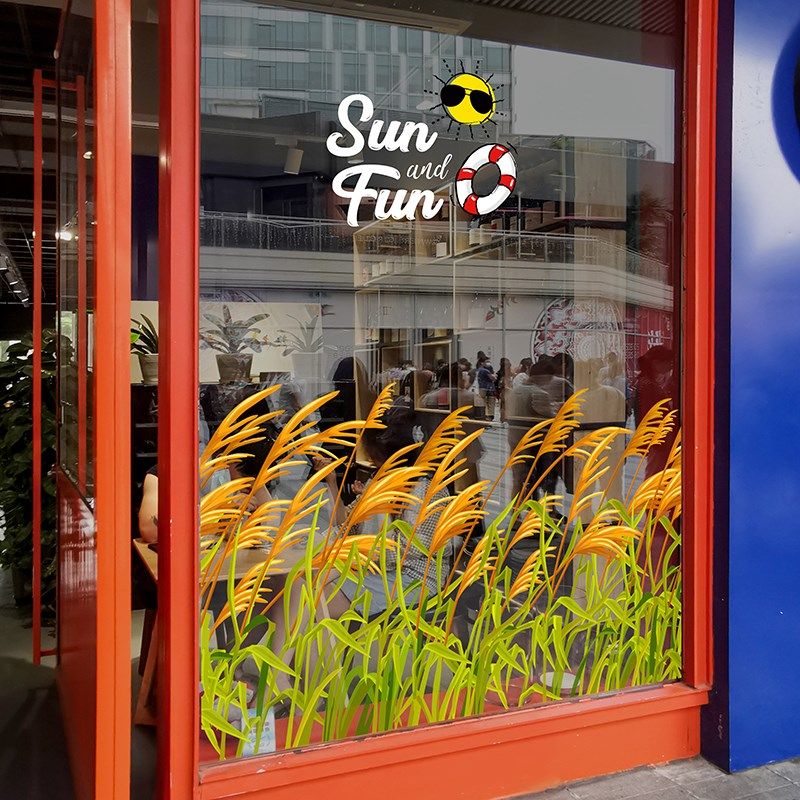 夏季小草清新绿植装饰包房玻璃隔断无胶静电贴画餐厅酒店双面布置,家居饰品,玻璃膜/贴,淘宝优惠券,粉丝福利购,淘宝优惠卷