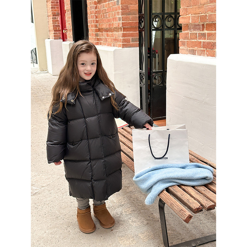 【杜邦三防】女童中长款90白鸭绒羽绒服儿童韩版宽松加厚保暖外套