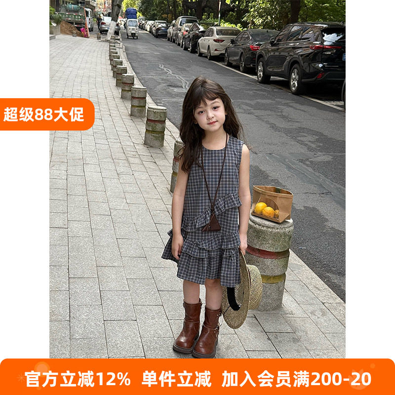 BEIFU贝芙 女童夏季时髦花边背心连衣裙儿童韩版不规则拼接蛋糕裙