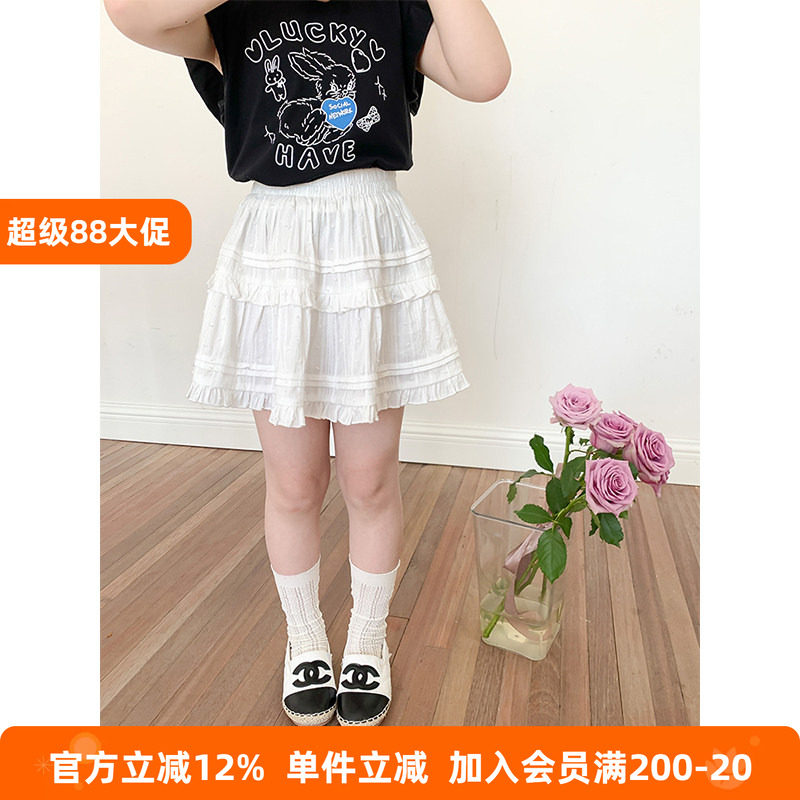 BEIFU贝芙 女童夏装纯棉蕾丝花边蛋糕短裙儿童韩版百搭百褶半身裙