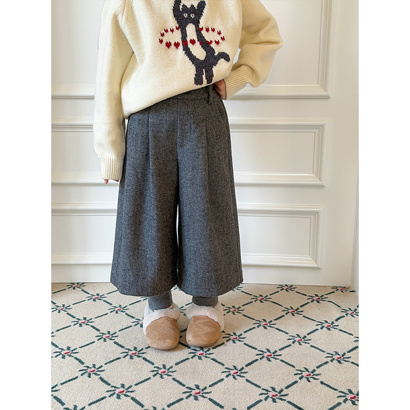 BEIFU贝芙 女童冬季含羊毛加绒假两件毛呢裤儿童休闲加厚八分裤