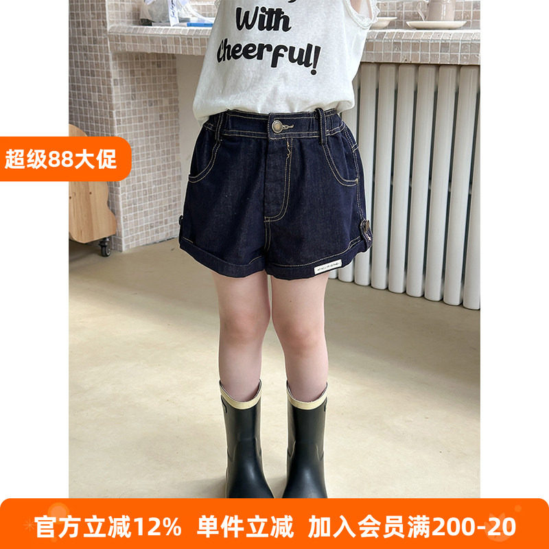 BEIFU贝芙 儿童夏装时髦贴标卷边牛仔短裤女童韩版休闲百搭热裤子