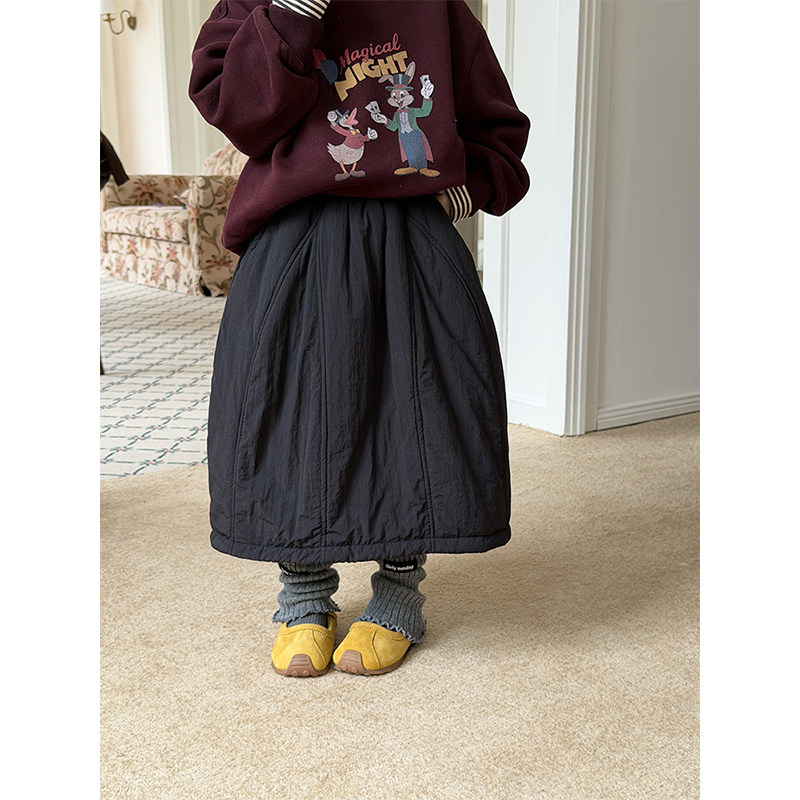 BEIFU贝芙 女童冬季加厚夹棉正反两穿半身裙儿童保暖百搭格子长裙