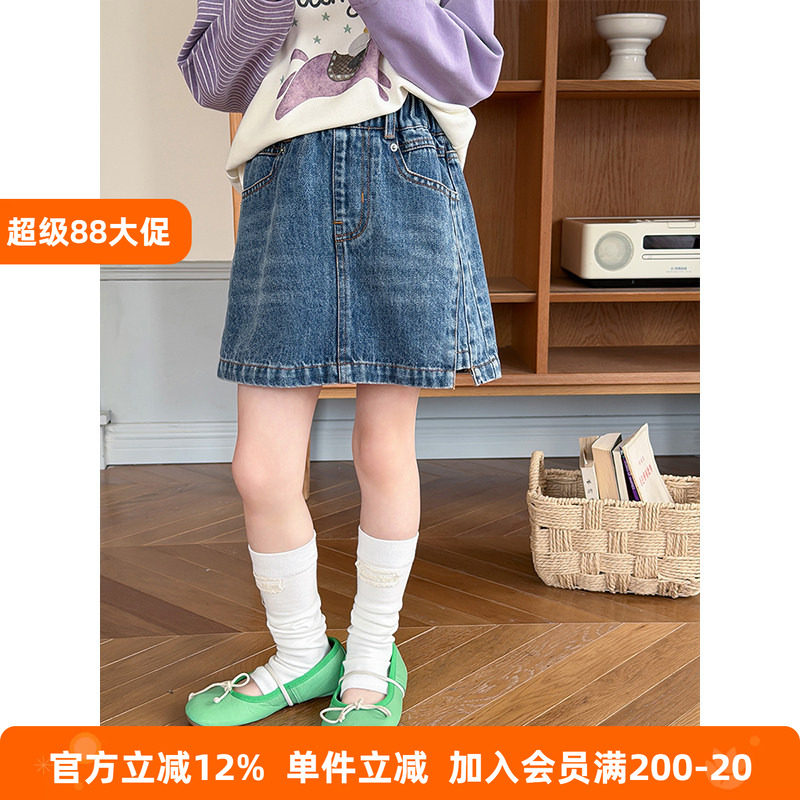 BEIFU贝芙 女童春夏装复古开叉牛仔短裙儿童韩版休闲百搭半身裙子